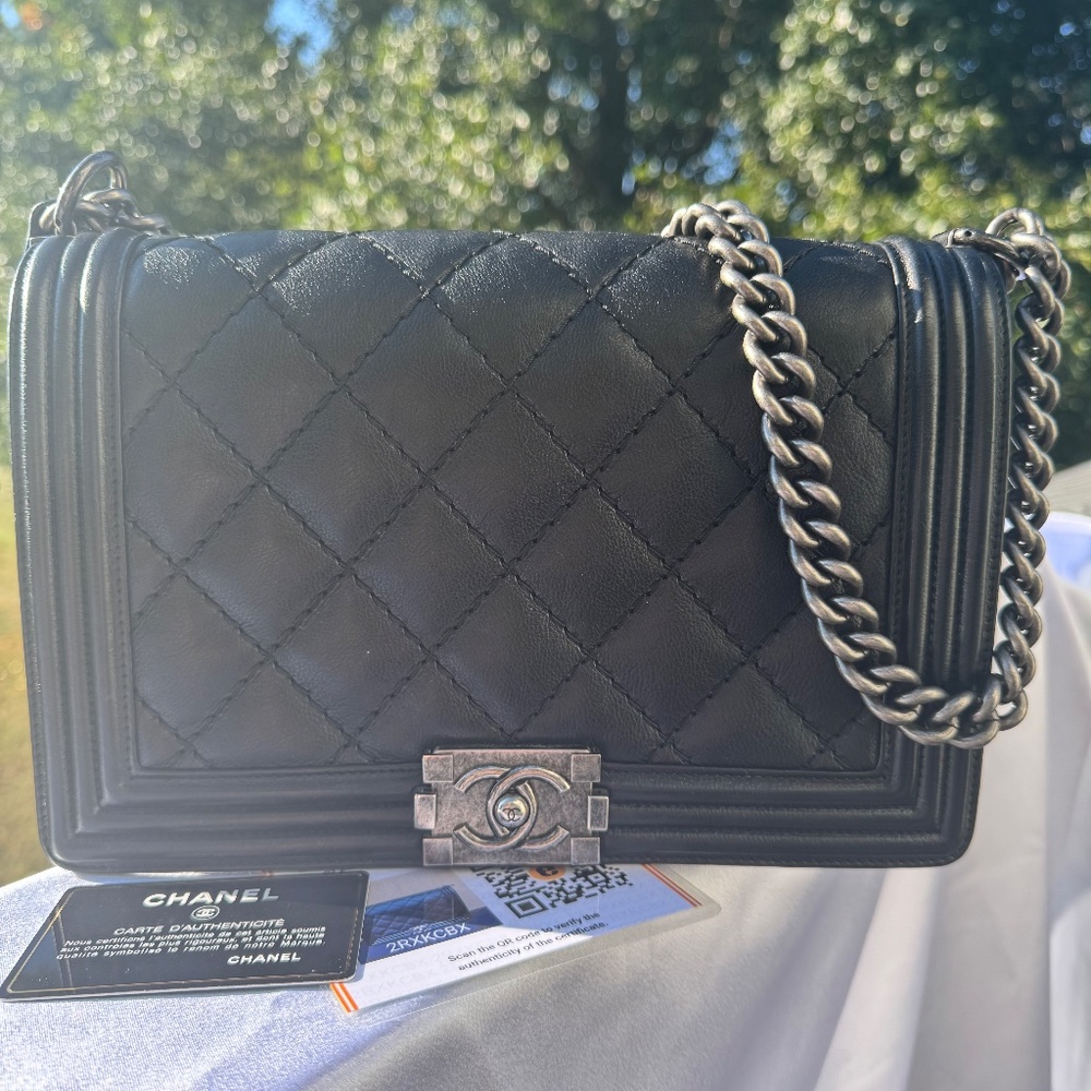 Chanel Large Boy Bag – Black Quilted Caviar Leather with Ruthenium Hardware